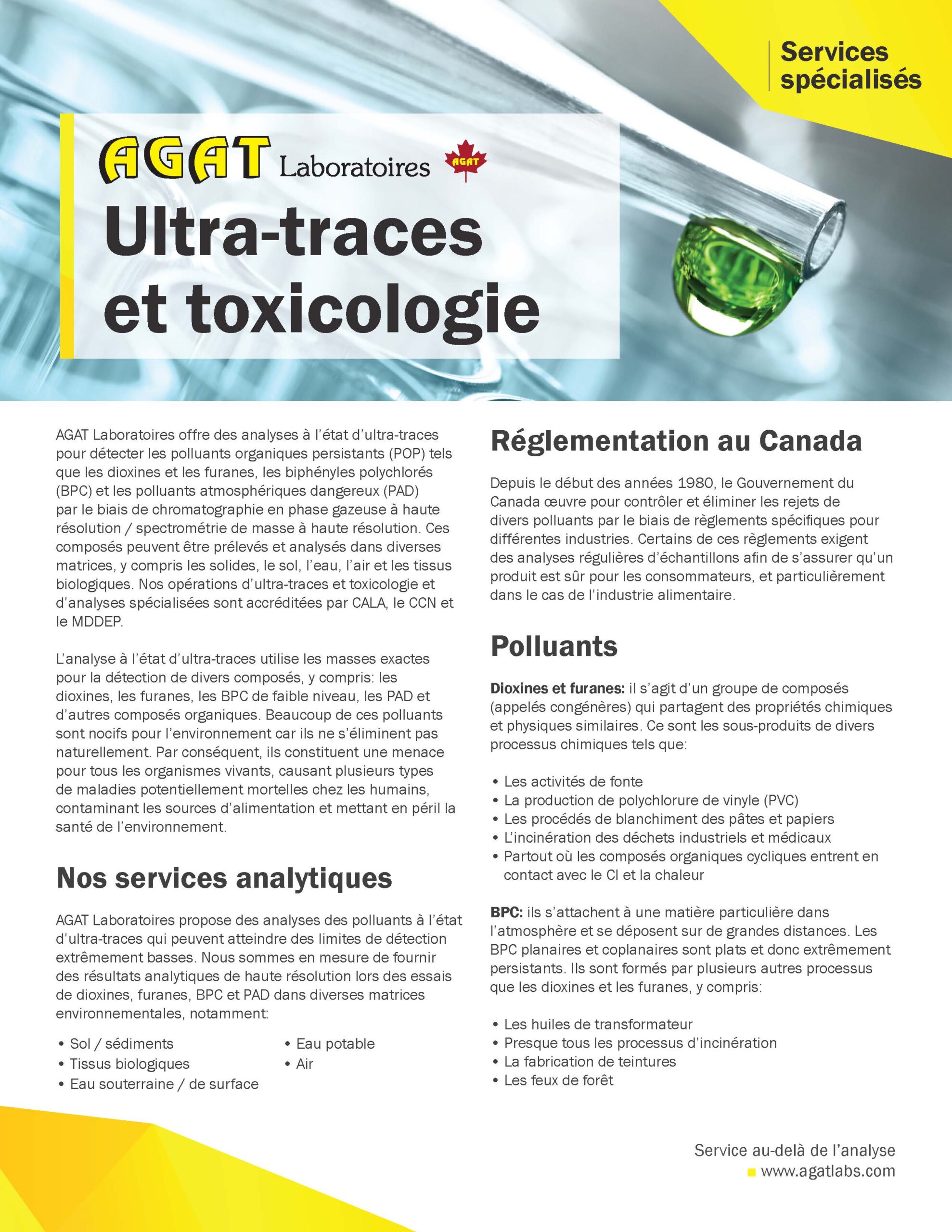 brochure on ultra trace toxicolgy at agat labs