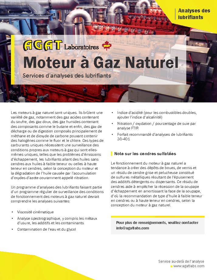 natural gas engine equipment reliability and lubricants testing services flyer agat laboratories a canadian company