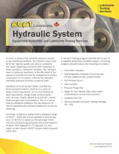 hydraulic system brochure agat laboratories a canadian company equipment reliability and lubricants testing services