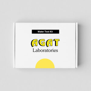 Water test kit from AGAT Laboratories, featuring the company logo and "Water Test Kit" label on the packaging.