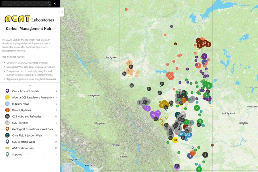 Plataforma interactiva de mapas de CCS y CCUS en el Centro de Gestión de Carbono de AGAT