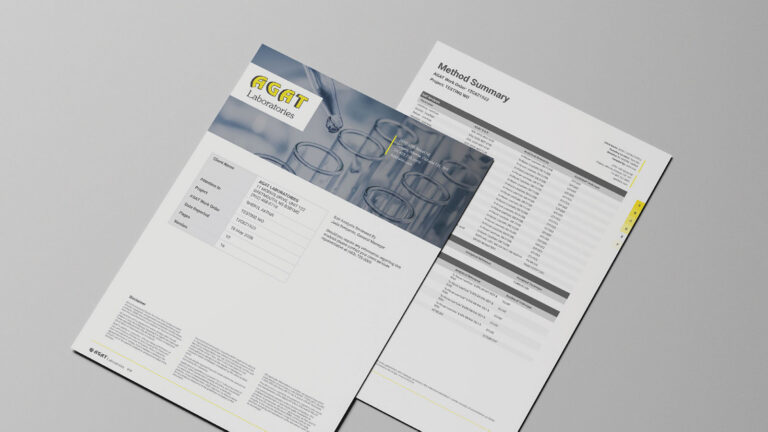 AGAT Laboratories rediseñó el informe analítico mostrando la portada del informe y la página de Resumen de Métodos