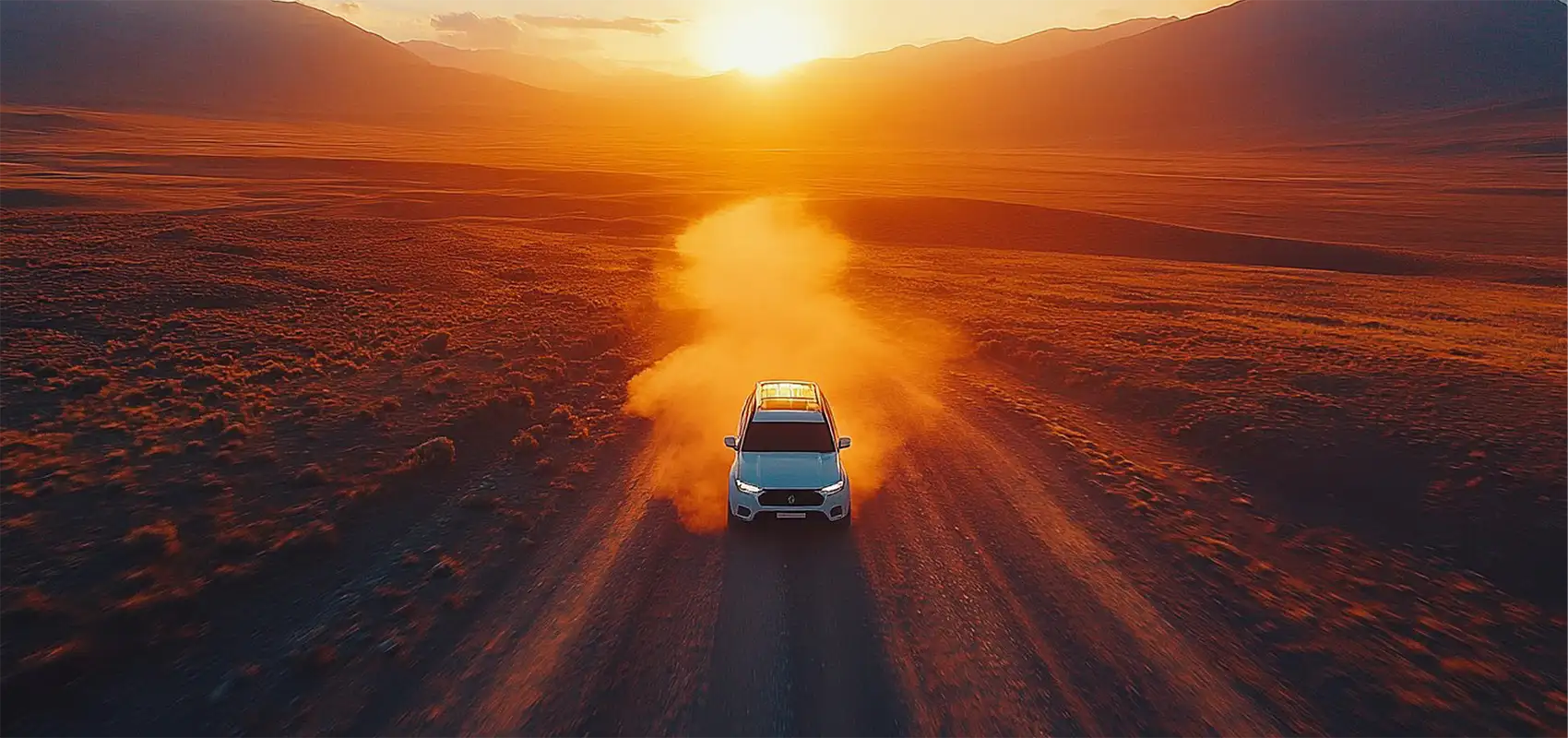 Vehicle driving on a remote road representing local fleet service coverage and accessibility