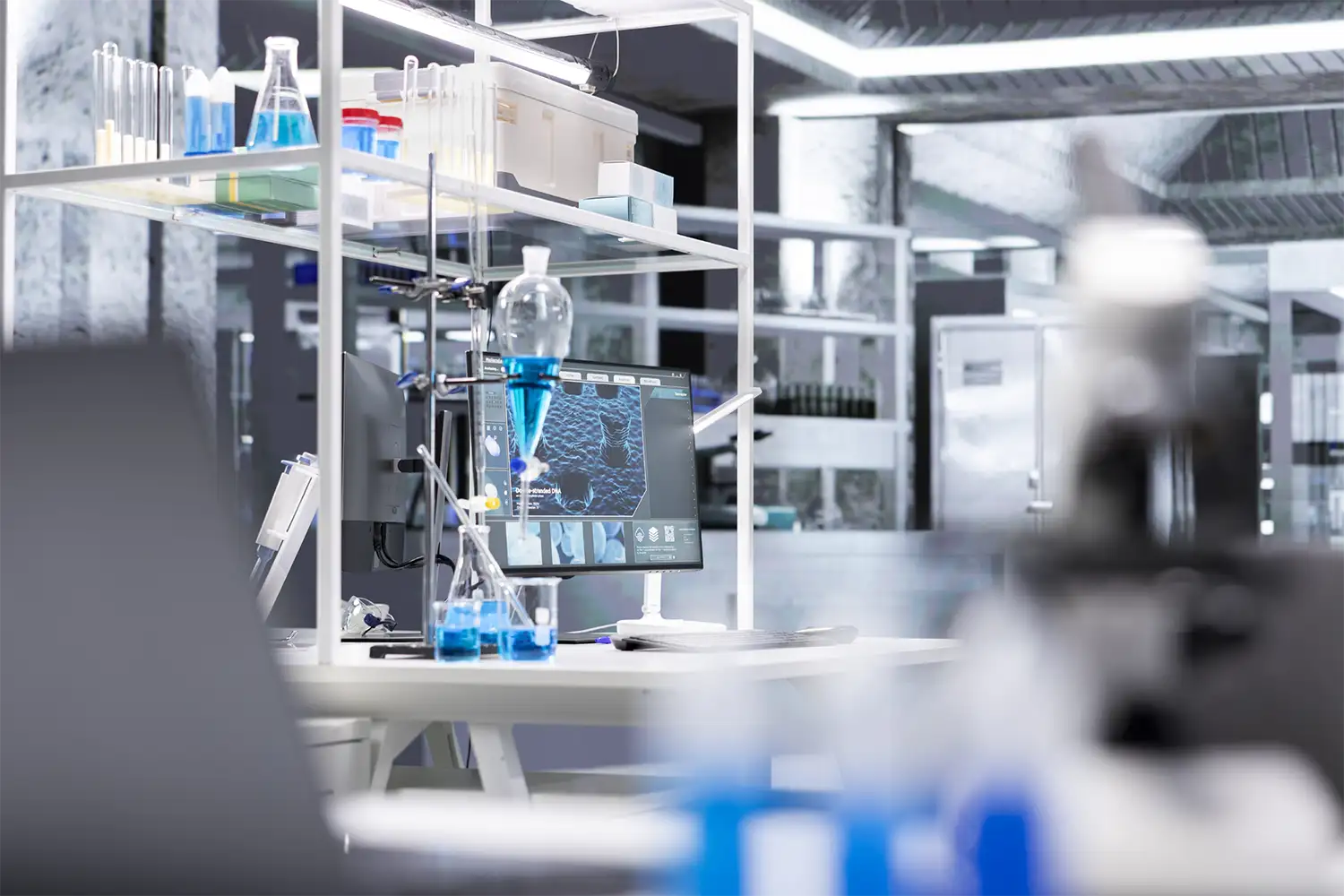 Laboratory equipment and digital system showing integrated testing data