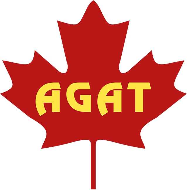 El logotipo de AGAT Labs dentro de una hoja de arce