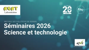Banner del evento «Seminarios de ciencia y tecnología 2026» de AGAT Laboratories, con conferencias en Montreal y la ciudad de Quebec.